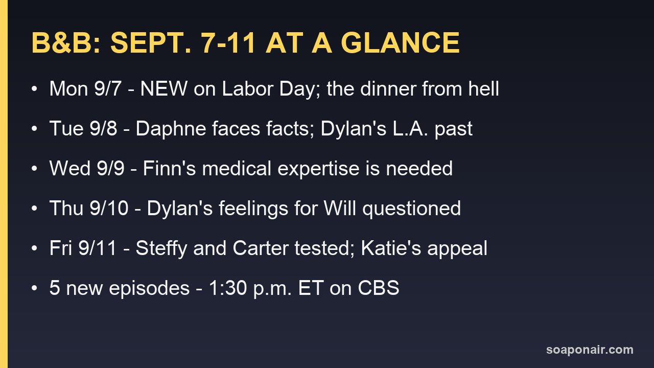 Bold and the Beautiful storylines and air times for September 7 to 11, 2026