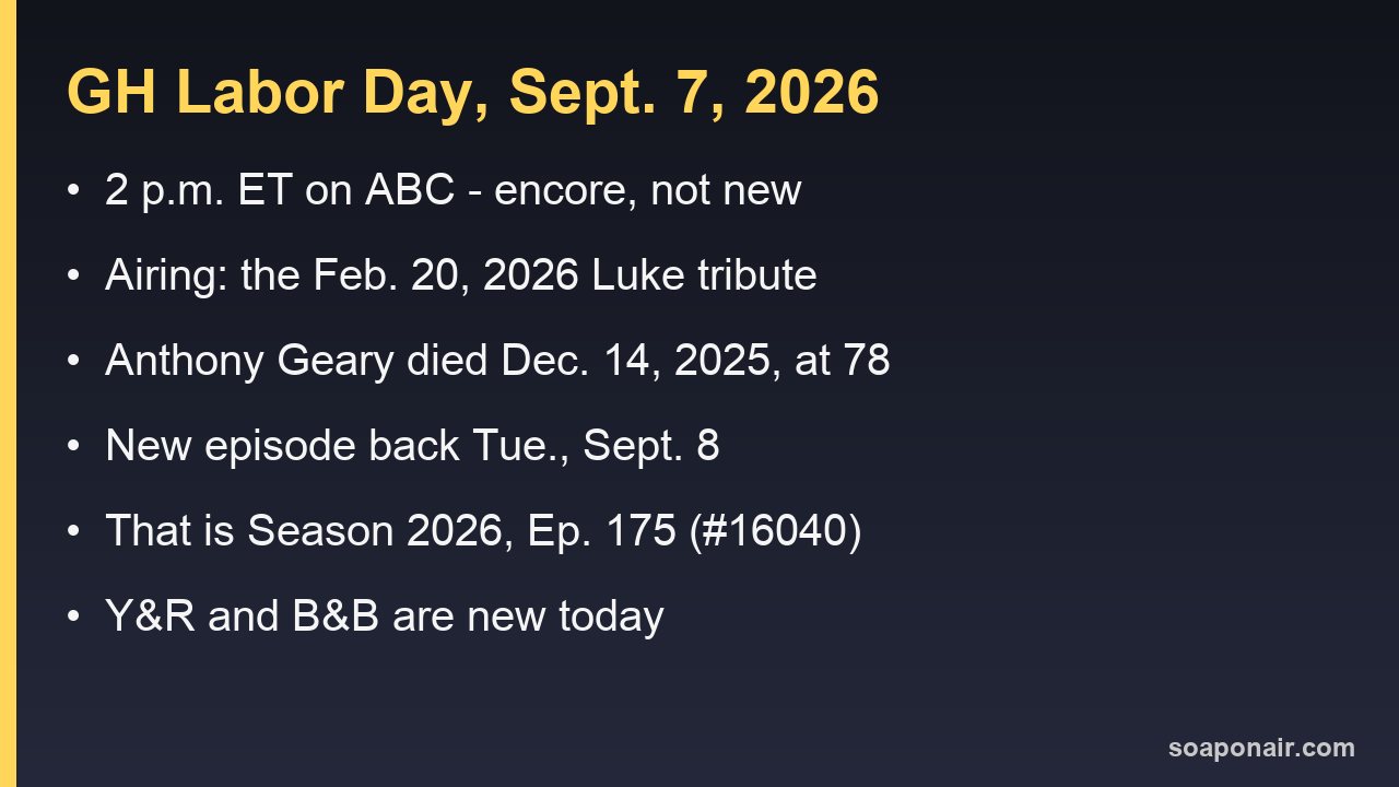 General Hospital Labor Day 2026 schedule details
