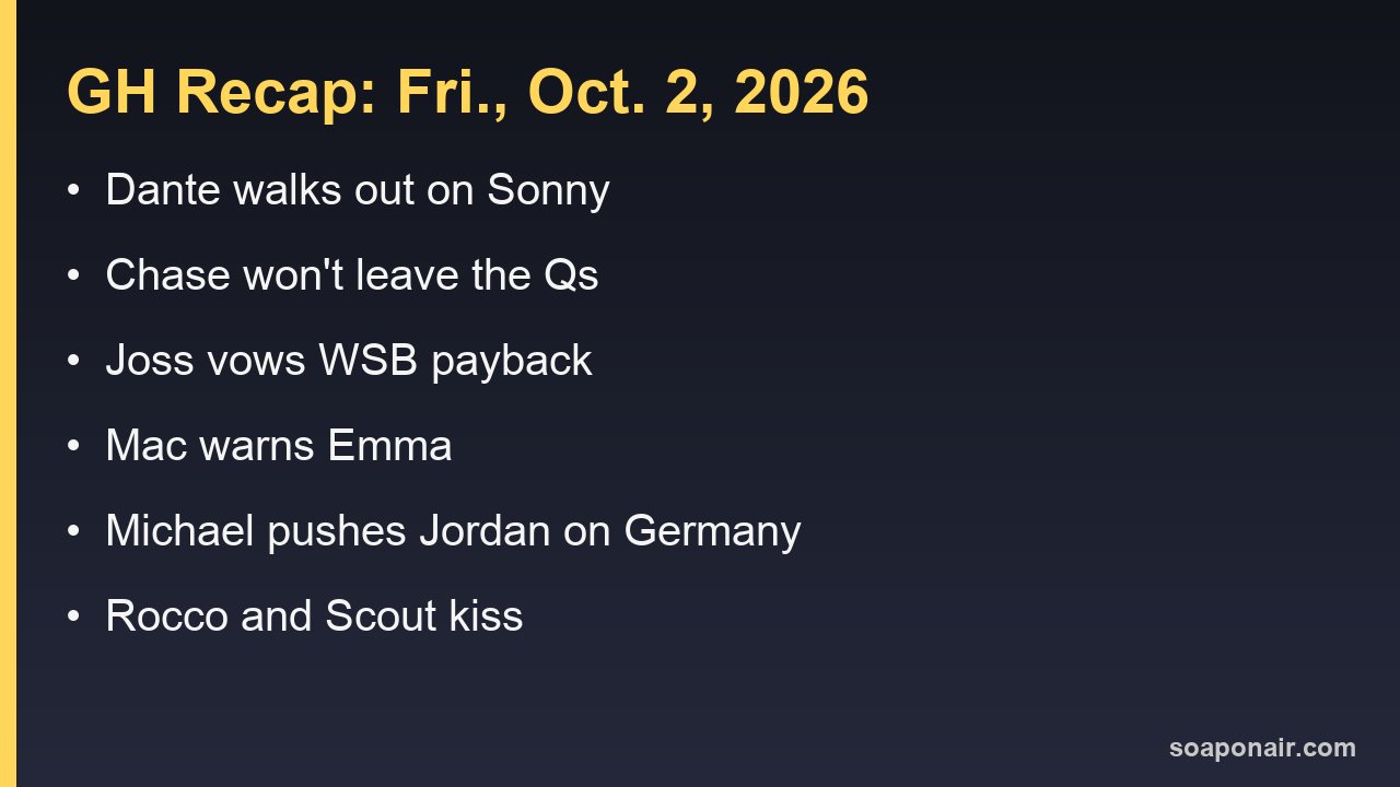 General Hospital October 2, 2026: six storylines from Friday's episode