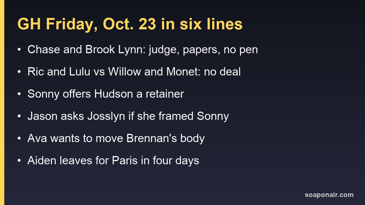 General Hospital October 23, 2026: what happened in Friday's episode in six lines
