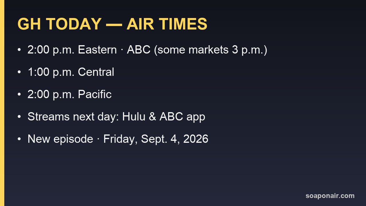 General Hospital air times for Friday, Sept. 4, 2026