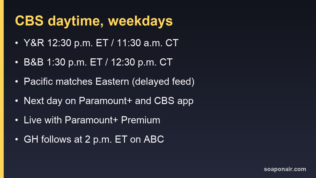 CBS daytime soap air times and streaming at a glance