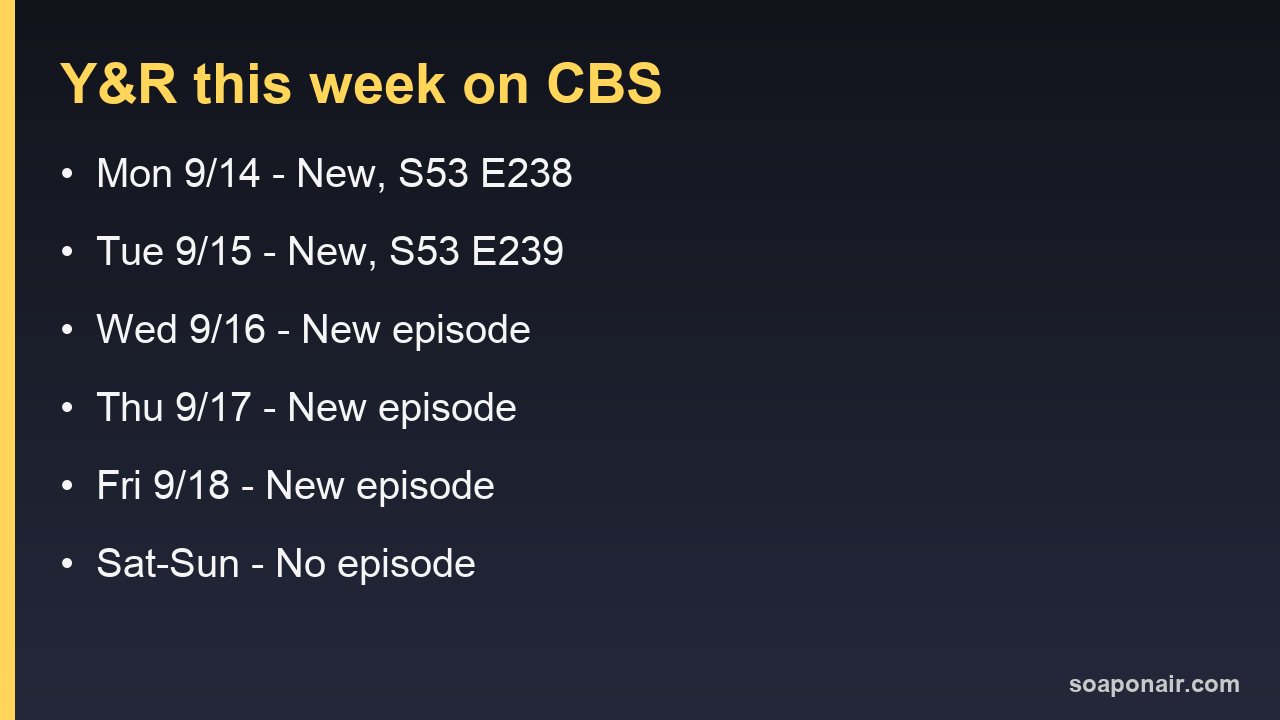 The Young and the Restless schedule on CBS for the week of September 14, 2026