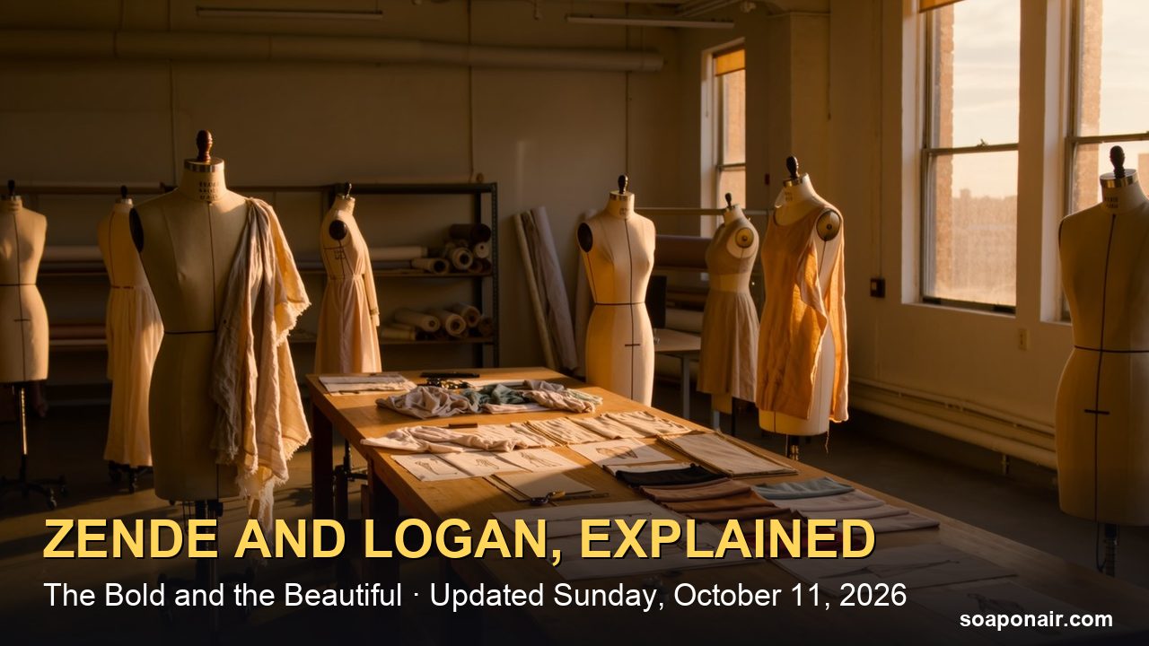 An empty fashion design studio at golden hour with dress forms and sketches on a worktable