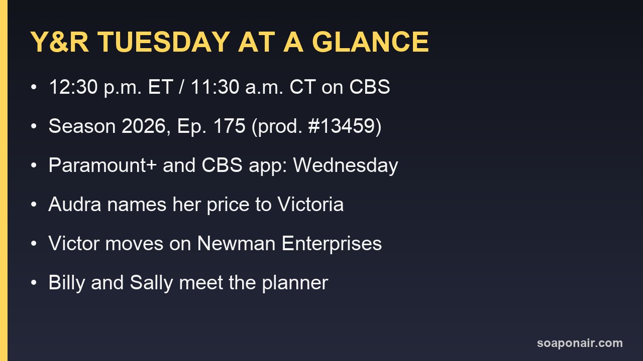 Young and the Restless air time, episode number and Tuesday storylines for Sept. 8, 2026
